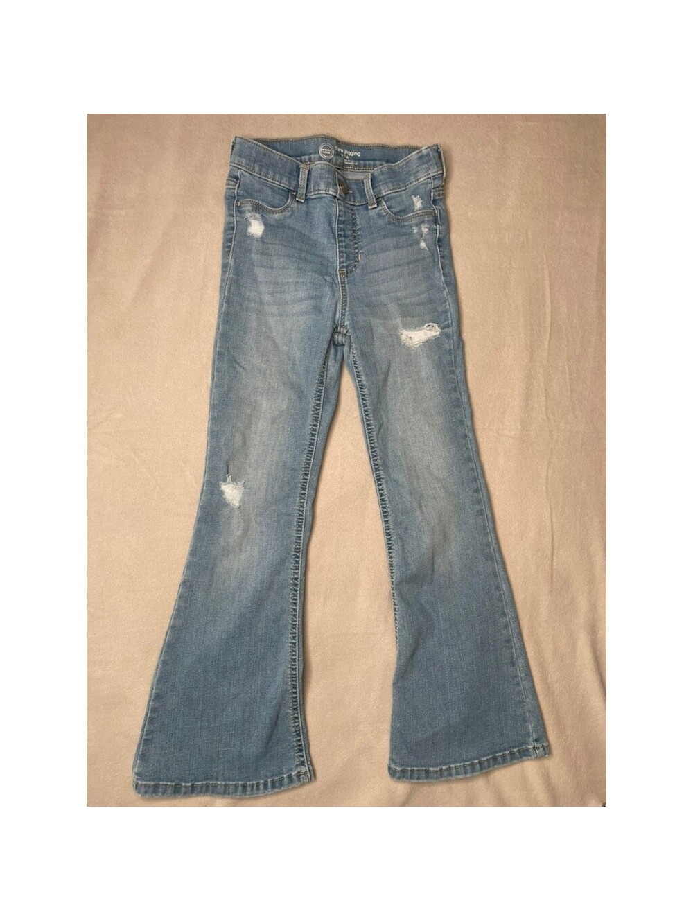 Girls Flare Jeans Size 7/8 – Distressed Light Wash Super Stretch